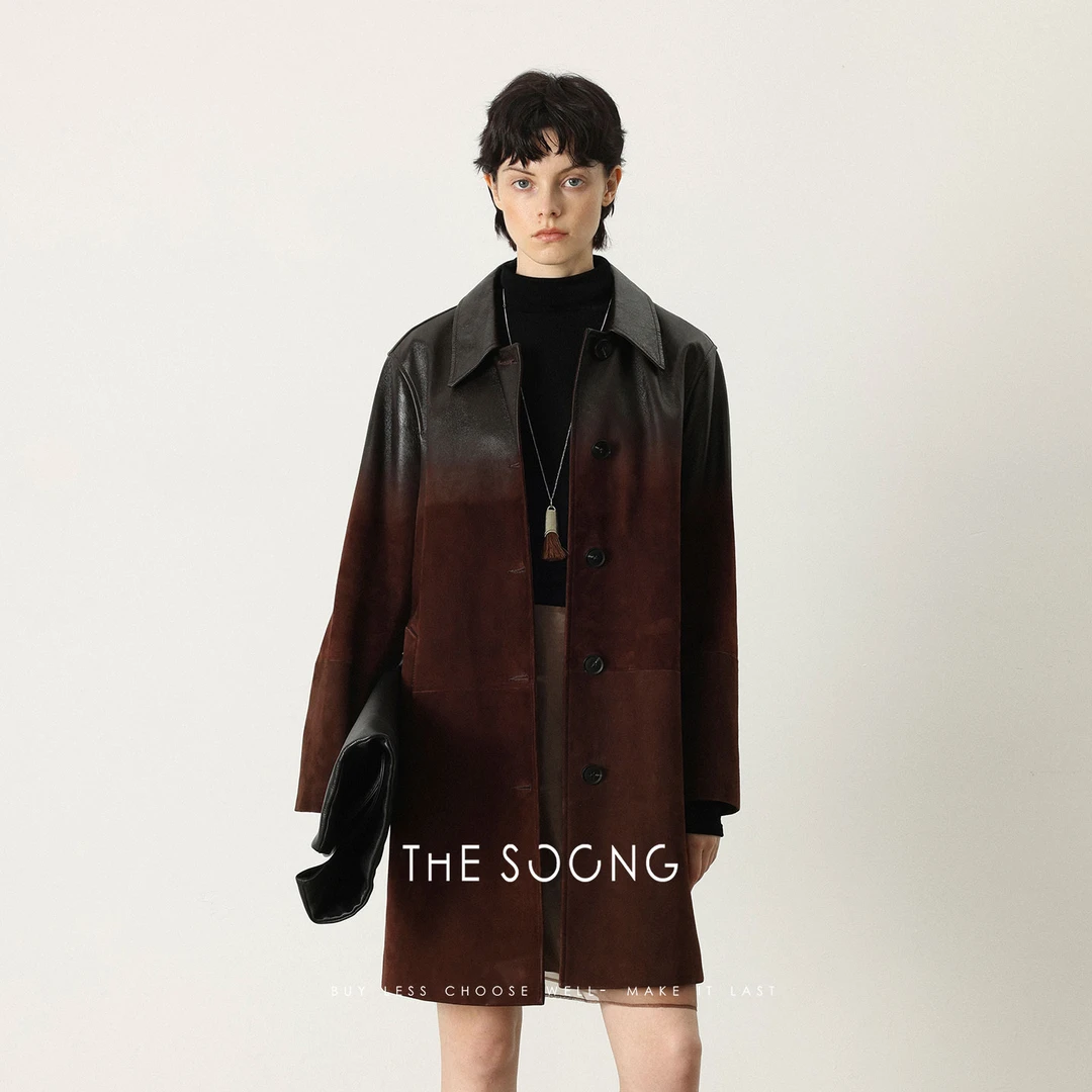THESOONG|新西兰进口山羊绒女渐变色中长款外套HWPY7778