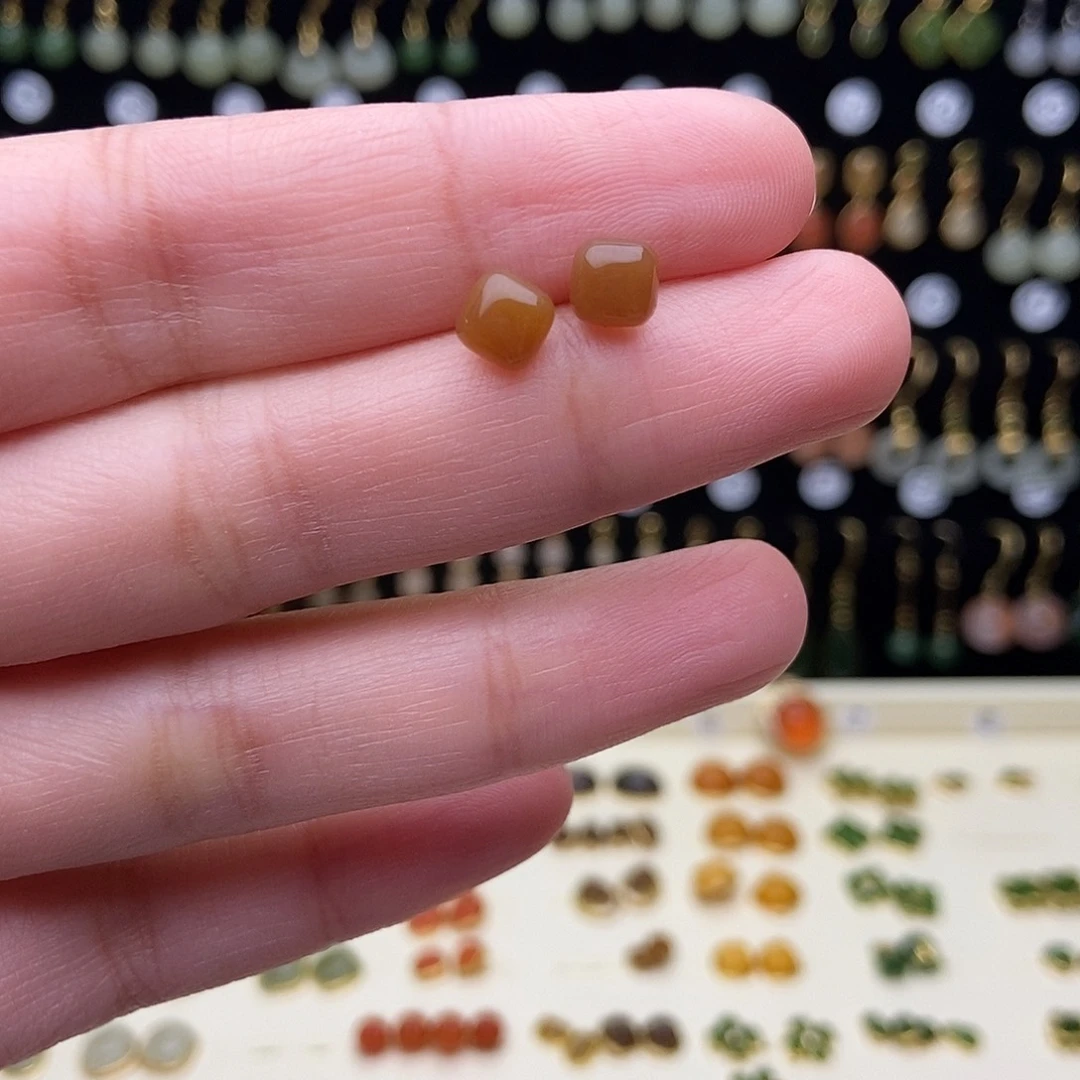 和田玉银S925镶嵌耳饰