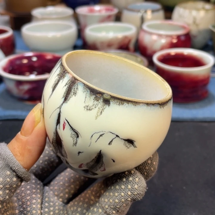 摆件手工踏雪寻梅圆满杯。