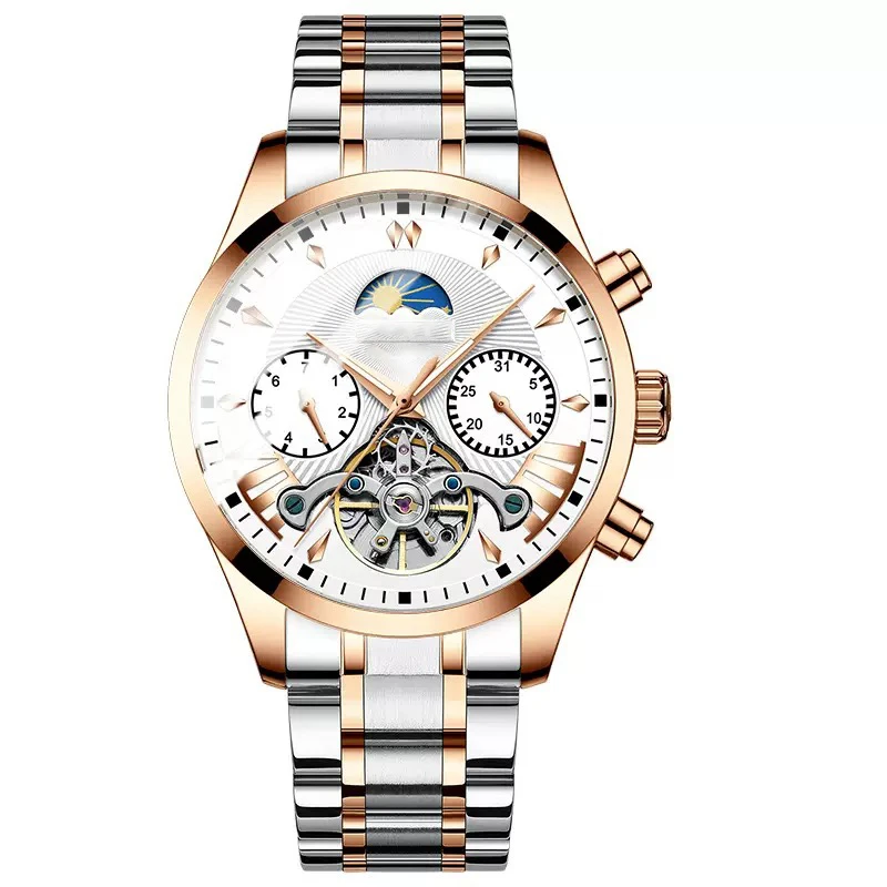 【正品保证】月相日月星辰陀飞轮镂空全自动防水夜光超薄机械表男表
