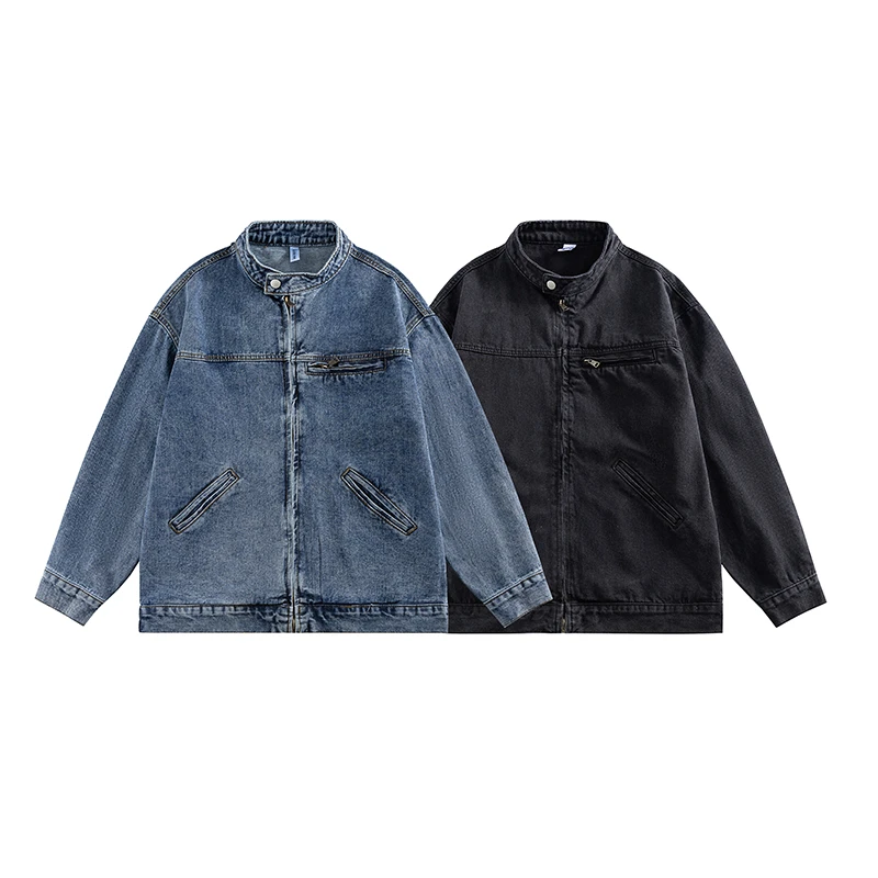 Set Asse潮牌美式复古多扣水洗牛仔外套男女宽松潮流百搭情侣夹克