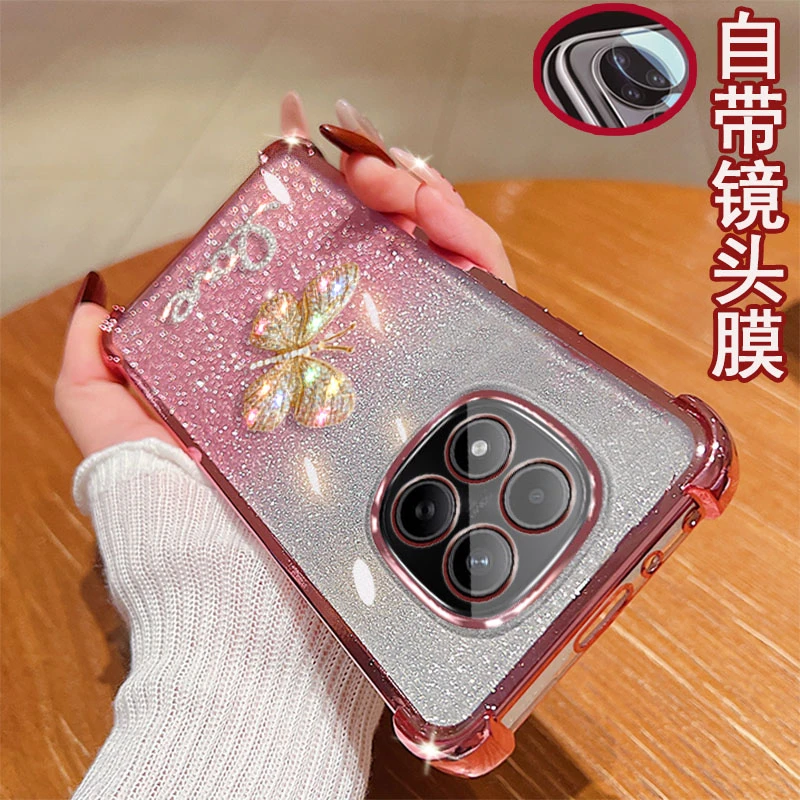 适用红米Note15pro手机壳镜头全包镶钻蝴蝶气囊防摔套女款时尚新