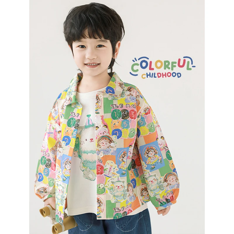 YOEHYAUL/幼悠夏肆下童话漫刊60支棉数码满印清凉休闲衬衫X5171