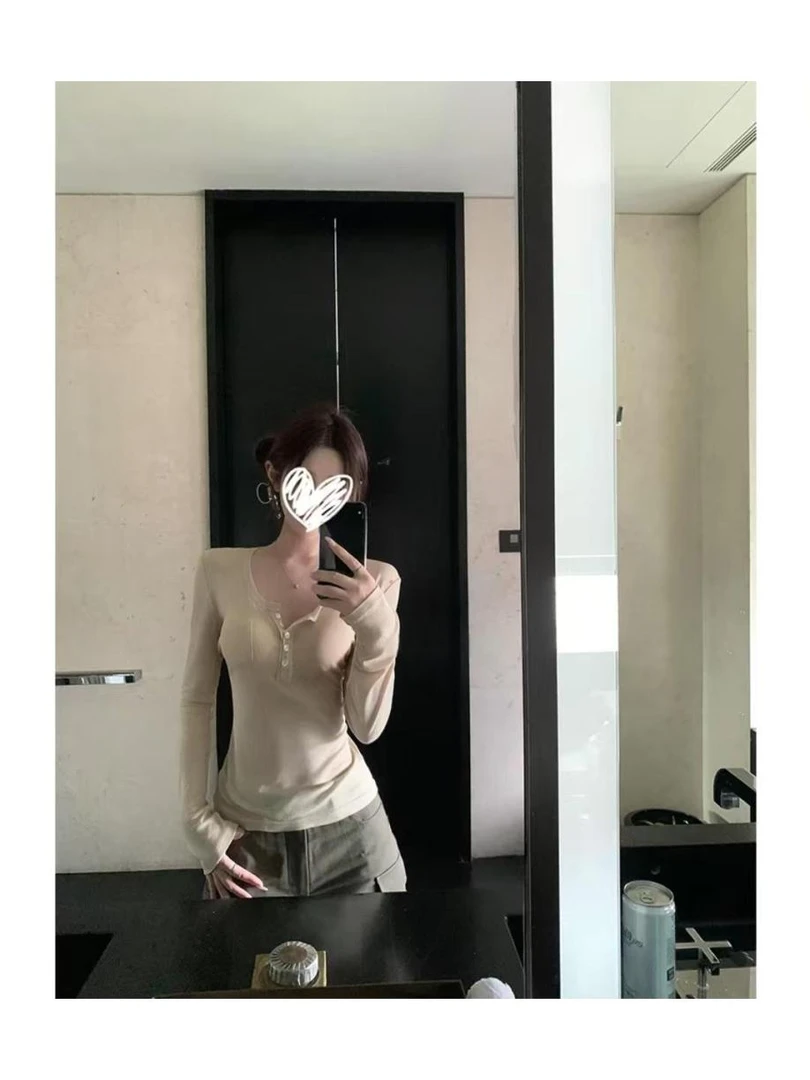 【入秋万能搭】搭遍衣橱修身显瘦纽扣亨利衫打底长袖T恤女