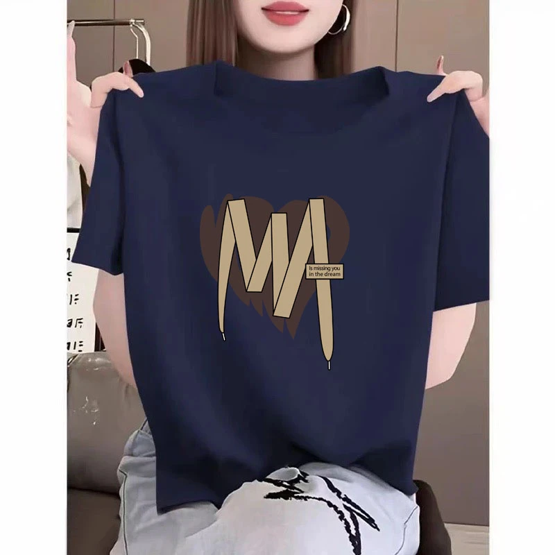 2025夏季新款藏青色设计感小众短袖t恤女宽松百搭减龄洋气上衣潮