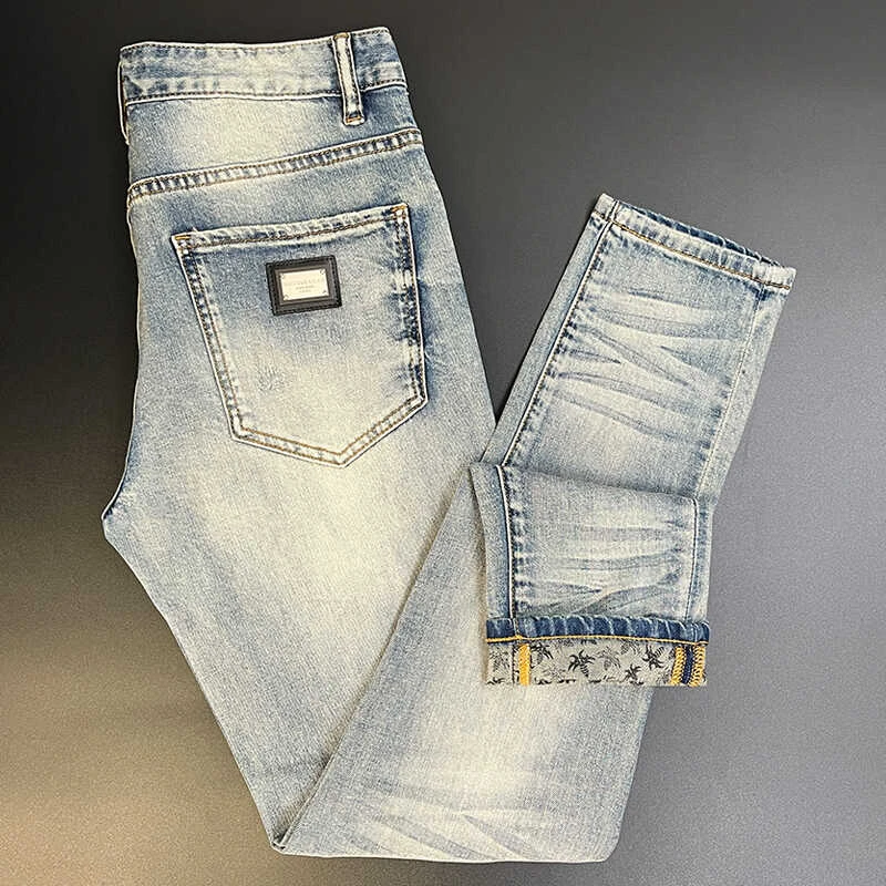 浅色破洞牛仔裤男修身小脚韩版弹力休闲长裤夏薄款男士百搭