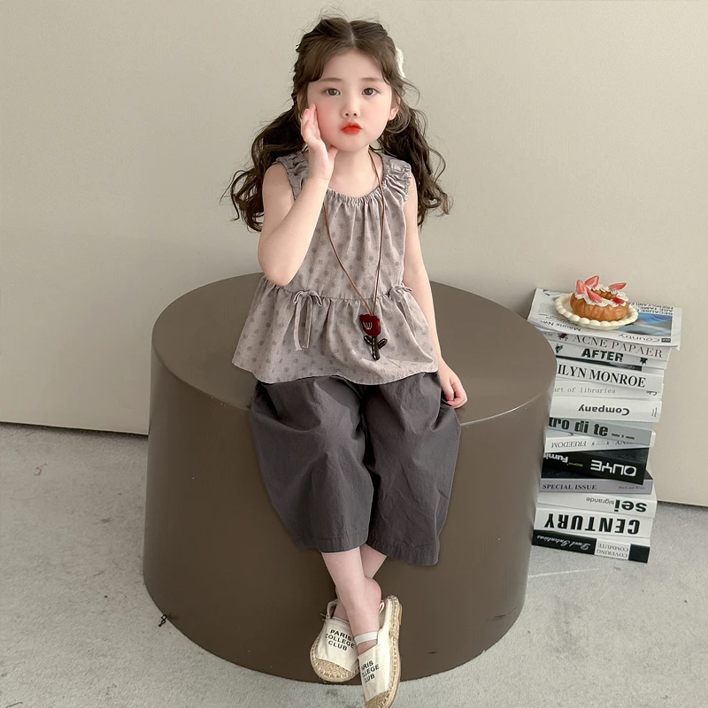 女童套装夏季2025新款洋气时髦儿童夏装宝宝休闲背心阔腿裤两件套