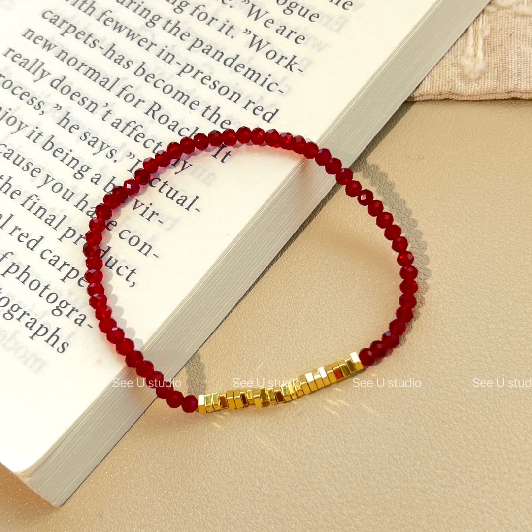 铜合金手链 时尚百搭气质切面红色细手链