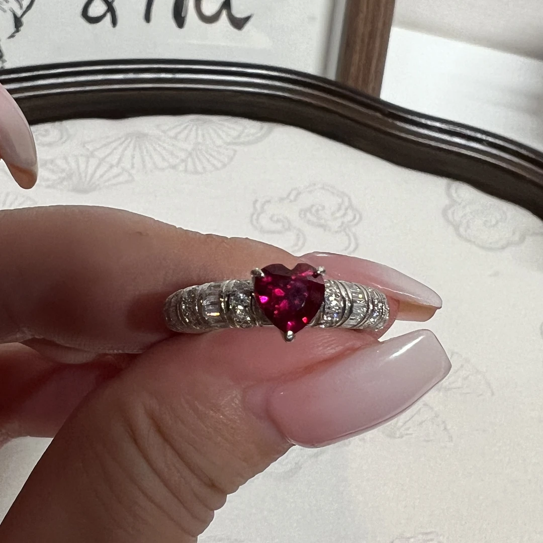 925银戒指 心形银戒指手工气质蓝色轻奢复古精致中古镶嵌时尚小众