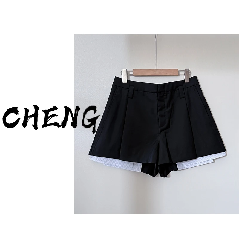 CB-J78097黑色拼接短裤女