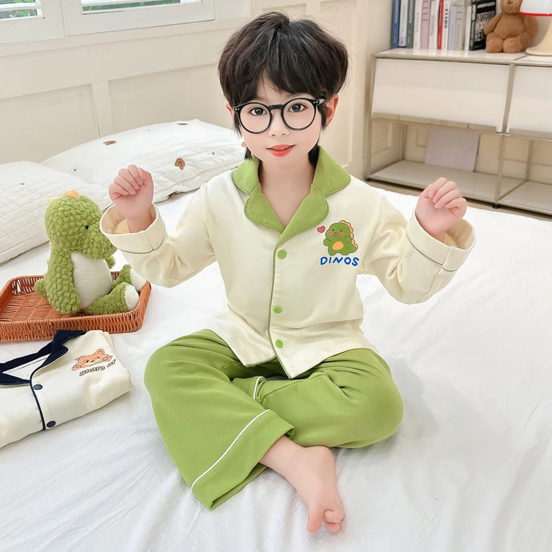 男童睡衣春秋款2025新款儿童家居服套装宝宝开衫秋季长袖两件套