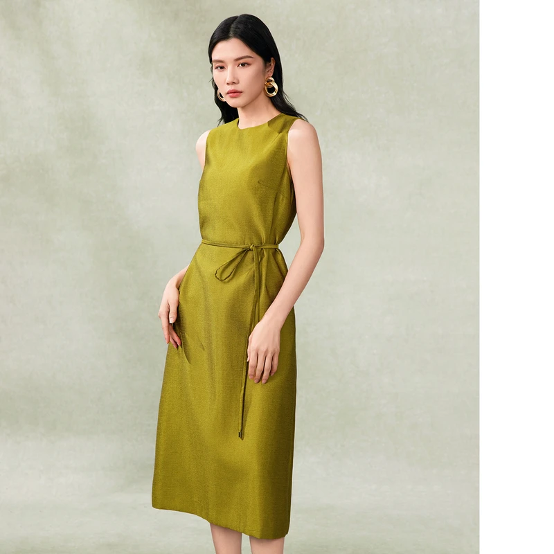 【晨粉专享价】【光感缎面】粉蓝衣橱25夏装新款雅致东方感系带背心裙