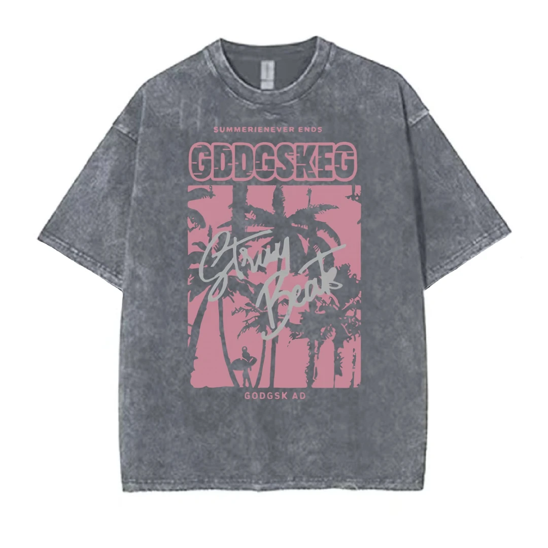 【SSTEE-落日飞车】洗水做旧纯棉手绘280克重磅水洗灰T恤