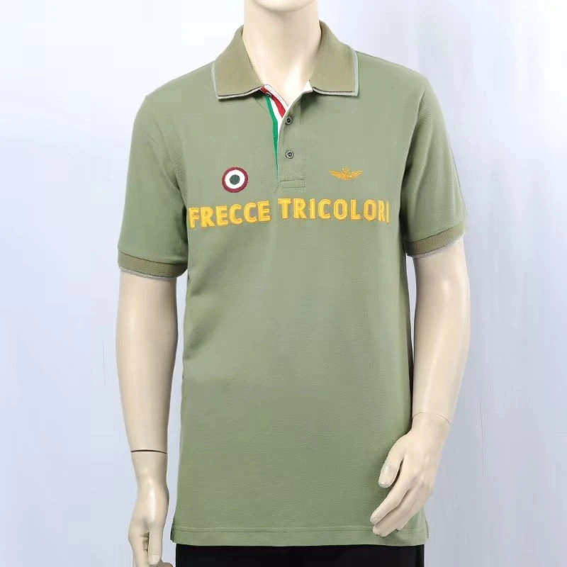 21轻奢大牌男短袖工装空军翻领POLO衫尾单剪标外贸尾货绣花薄款