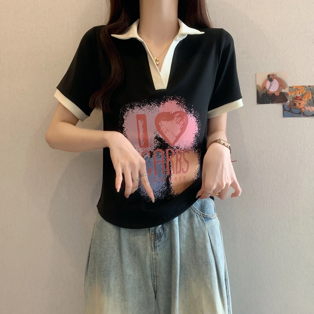 yoewshean/羽媗胖妹妹大码微胖女装短袖t恤宽松遮肚子显瘦v领上衣