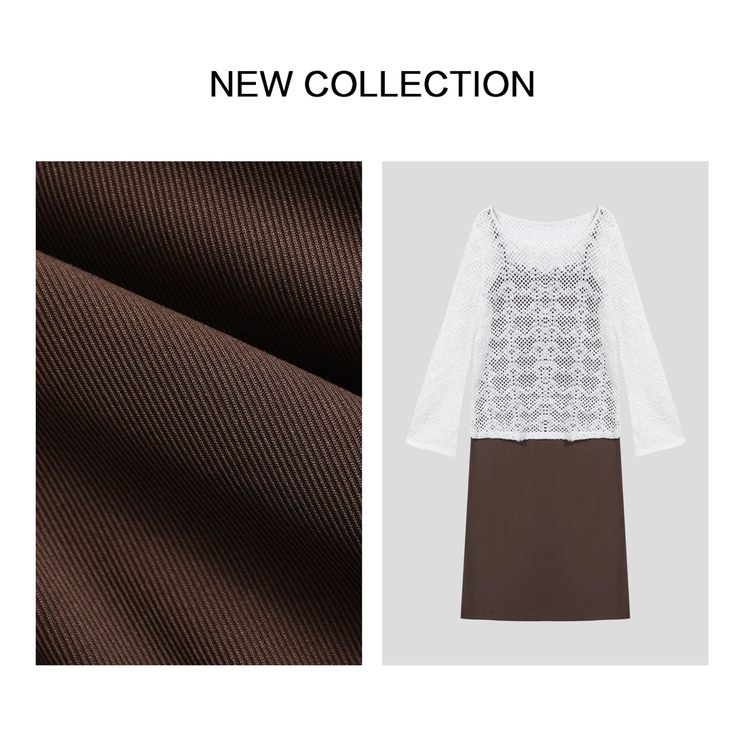 【香香专属】D3F39003B 春季镂空线衣+连衣裙套装-3558