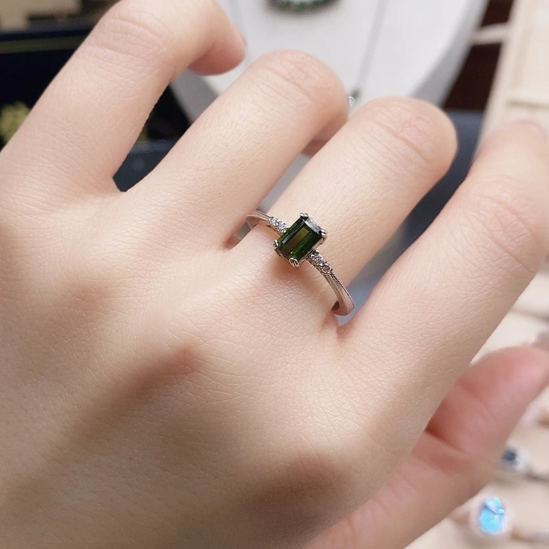 戒指银S925镶嵌碧玺戒指