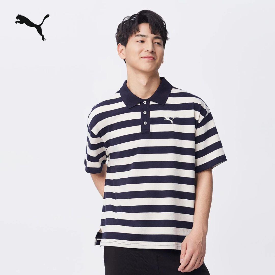 PUMA彪马宽松条纹短袖T恤POLO衫男女情侣款2025年新款上衣 633857