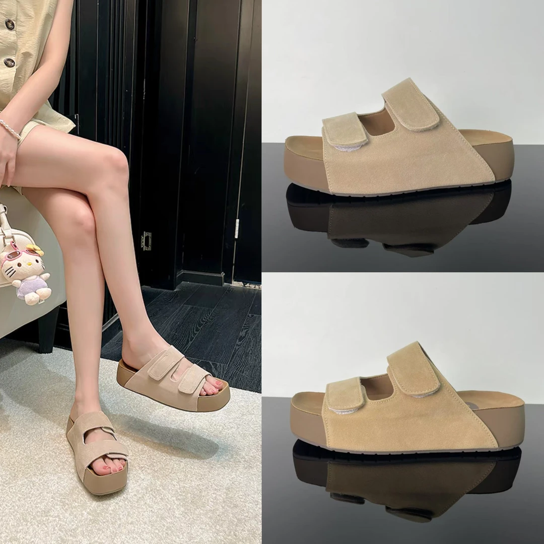 丑萌森系魔术贴勃肯鞋厚底外穿软底拖鞋S823