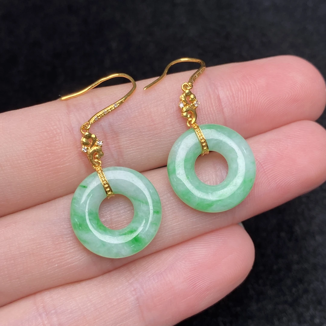 【熊总夫妇】翡翠18K金甜甜圈耳环-约15*3mm-多样性发一对