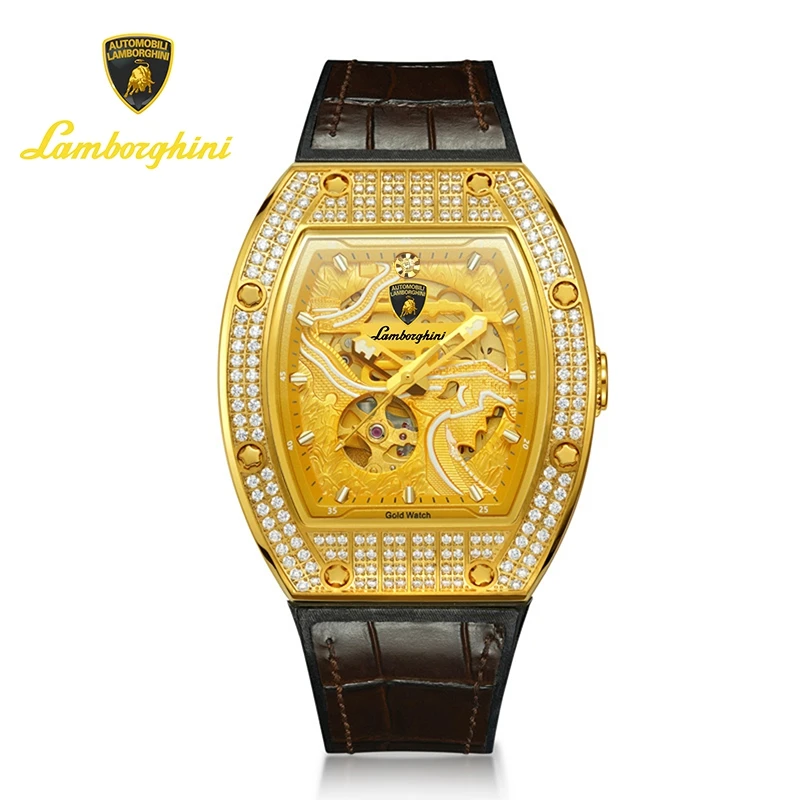 AutomobiliLamborghiniX兰博基尼酒桶陀飞轮长城足金999腕表8385G