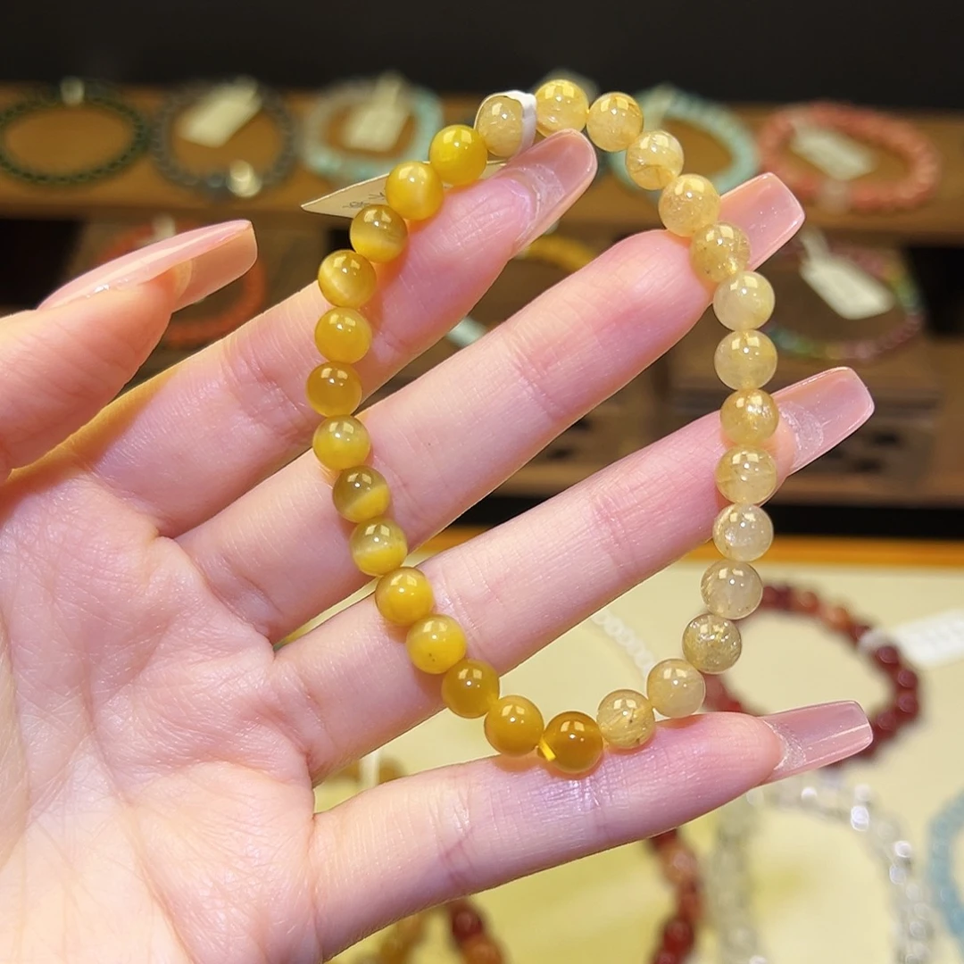 水晶手串银S925镀金镶嵌金发10401