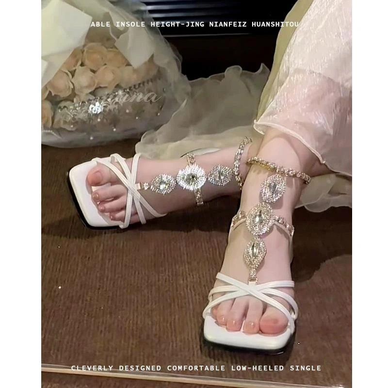 【明星同款】不累脚~波西米亚风水钻凉鞋女2025新款高级气质踩屎