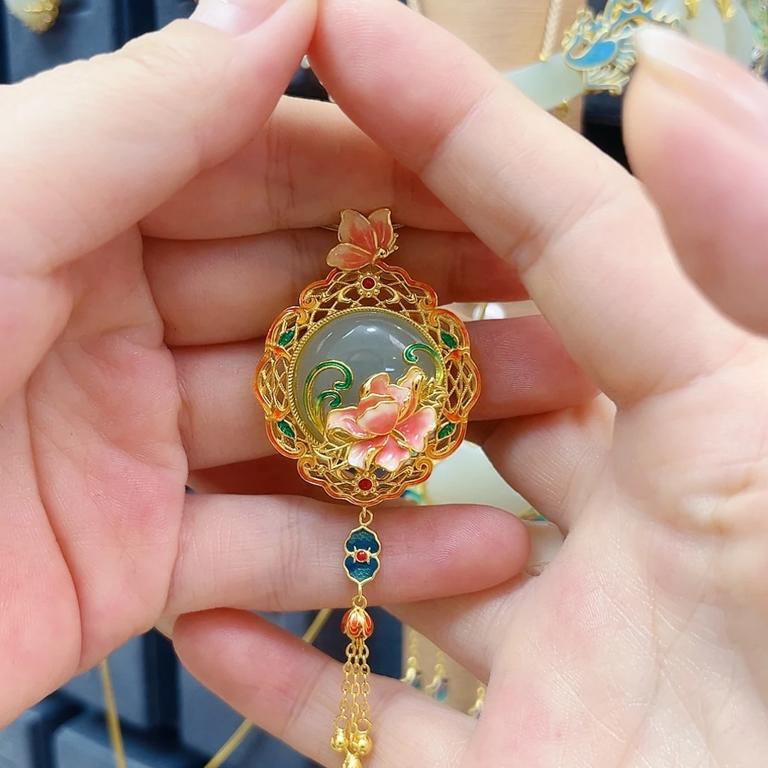 和田玉银S925镀金镶嵌颈饰