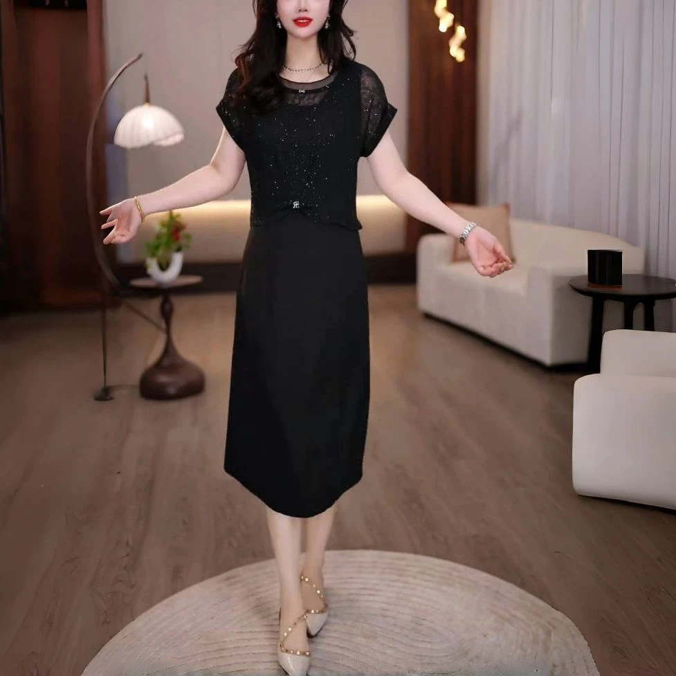 薄款短袖防晒衫+无袖时尚遮肉开叉连衣裙2025夏季新款气质两件套