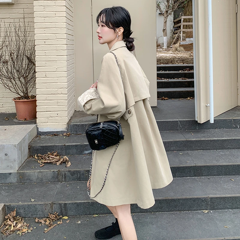 设计感浅卡其中长款风衣外套女2025春季新款休闲简约百搭薄款大衣