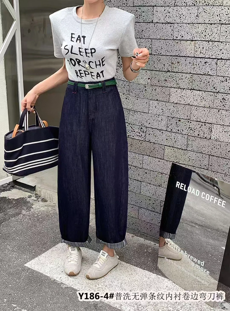 【芸姐】Y186-4欧货品牌高品质必入款显瘦九分弯刀裤