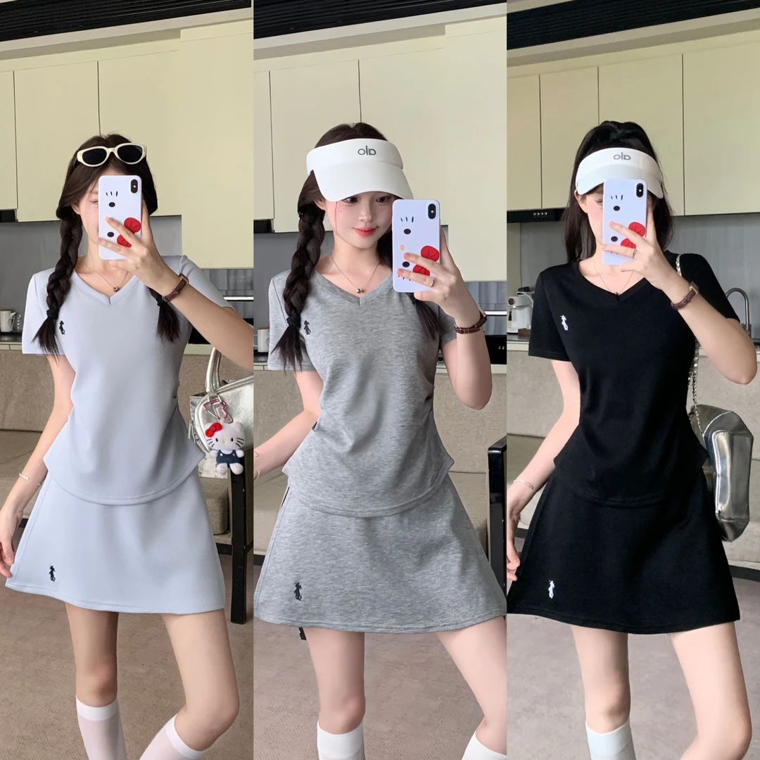 大码女装2025夏季新款休闲运动减龄黑色显瘦短袖两件套装2112