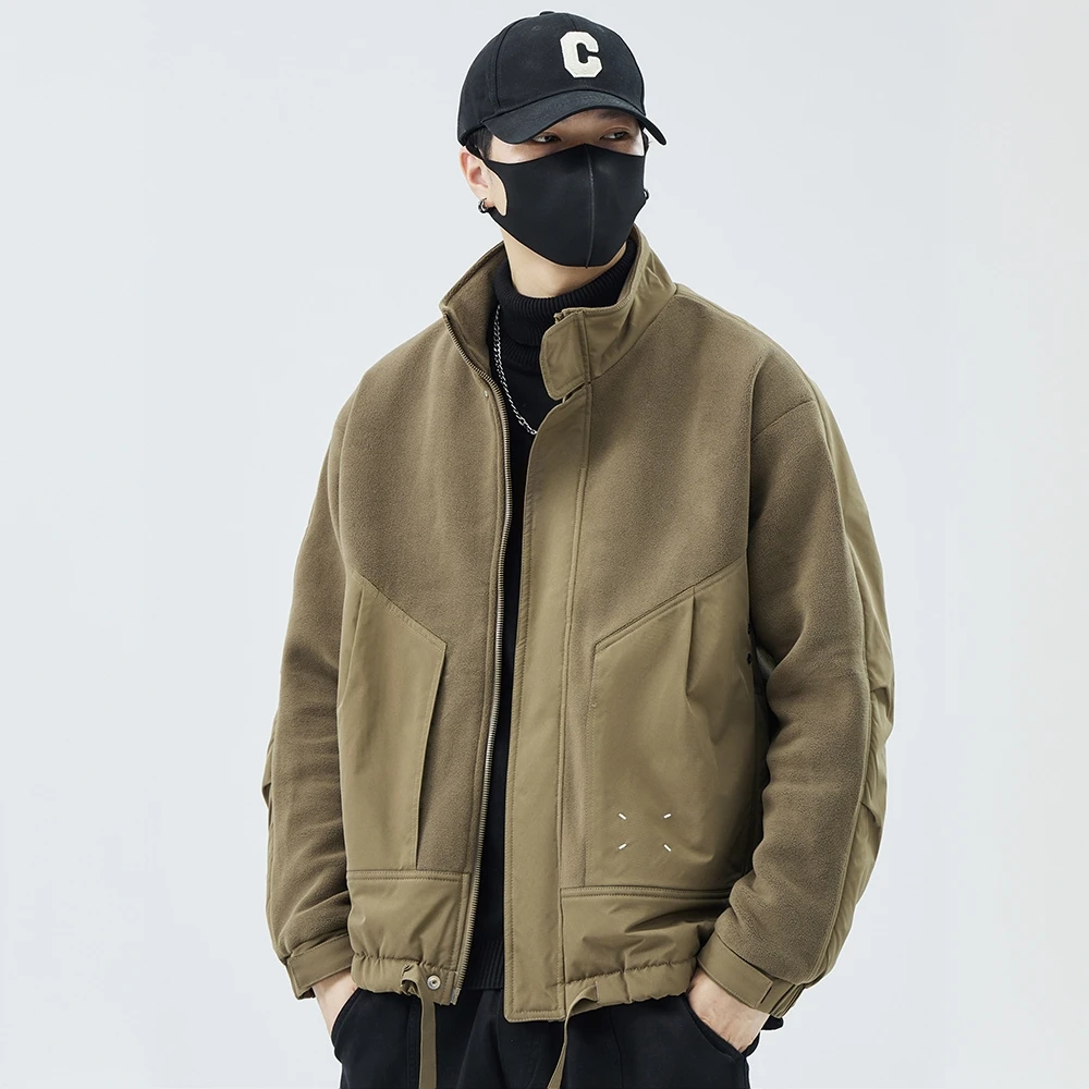 巴康波劳摇粒绒立领棉衣外套男秋冬季新款抓绒棉服加厚宽松工装秋