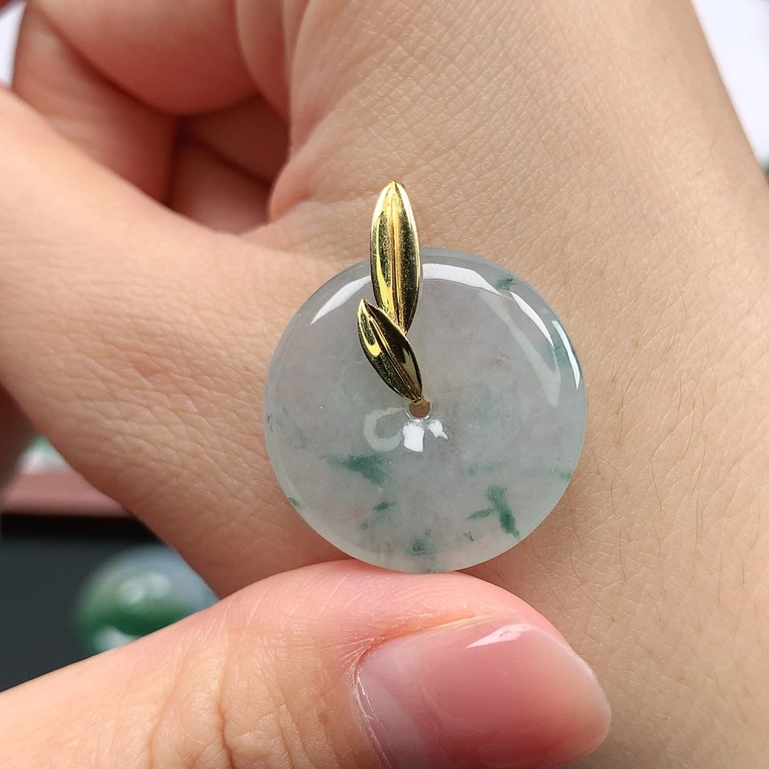 翡翠颈饰18K金镶嵌平安