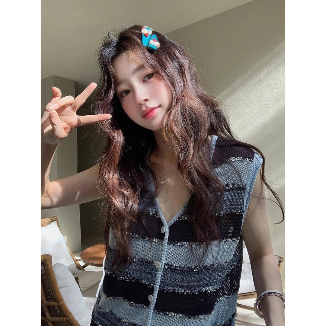 张贝贝新款夏鎏金流苏条纹针织马甲背心女休闲百搭显瘦高级感上衣