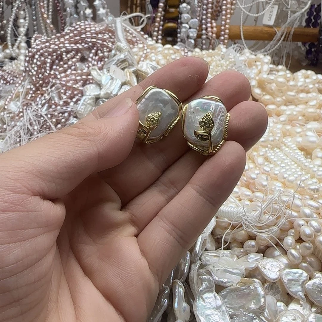 德***云未镶嵌半成品淡水珍珠一对巴洛克耳钉