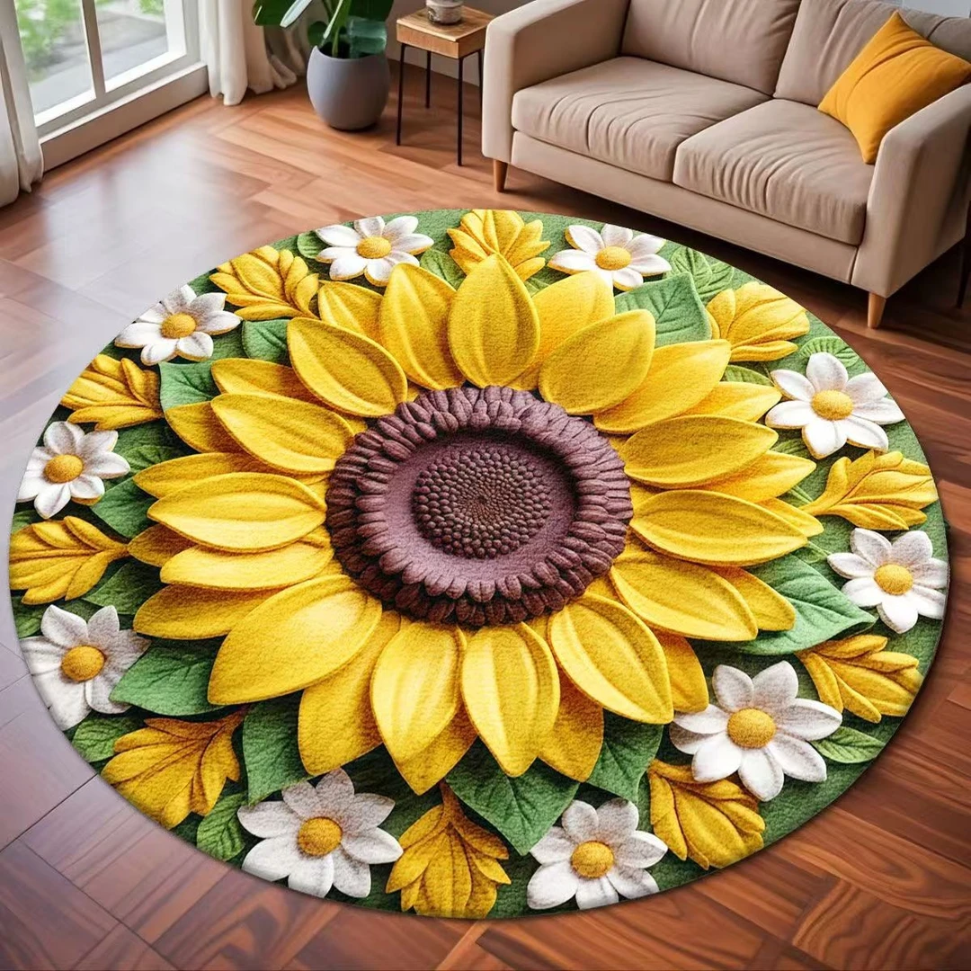 5D立体向日葵（绿）80*80CM 卧室地垫防滑橡胶底脚垫家用