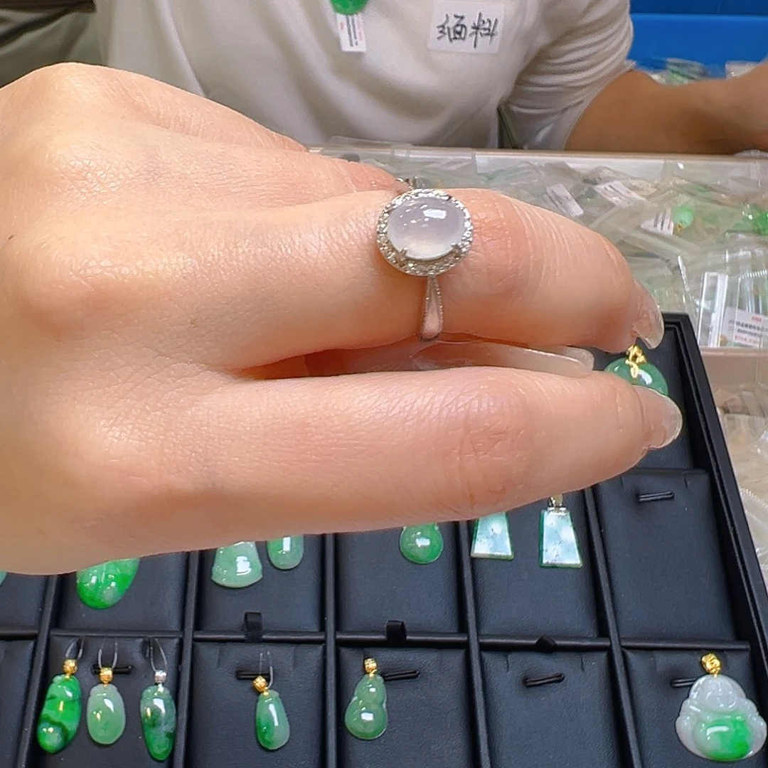 翡翠戒指银S925镶嵌翡翠