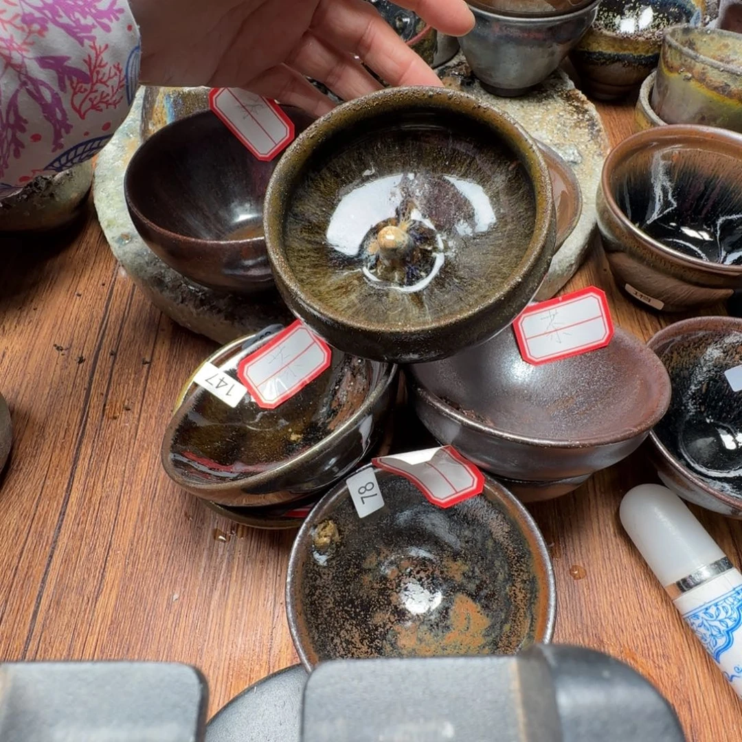 侍***者柴烧建盏茶盏茶杯8只