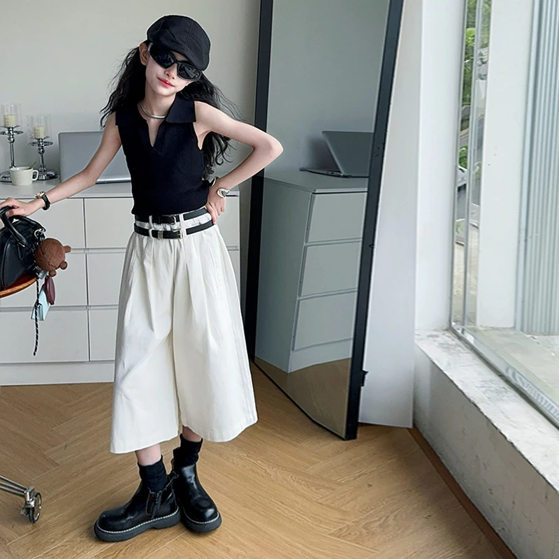 女童套装2025夏季新款儿童夏装女大童韩版无袖背心阔腿裤子两件套