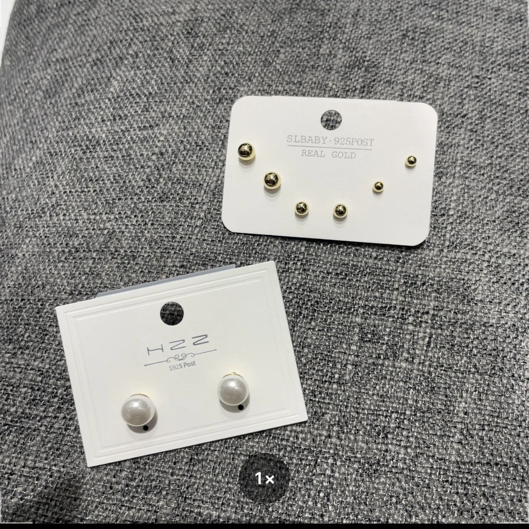 合金耳饰 【七安倩】耳钉两对（豆豆钉+珍珠）