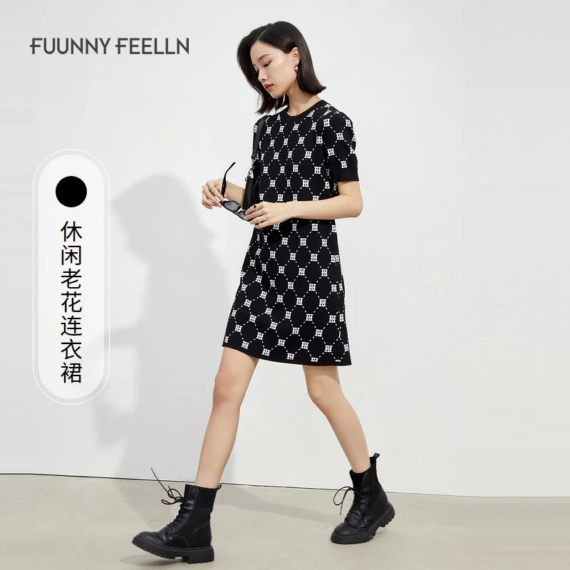 FF||仿佛春季黑色内搭宽松连衣裙流行印花高级感女装FF01296