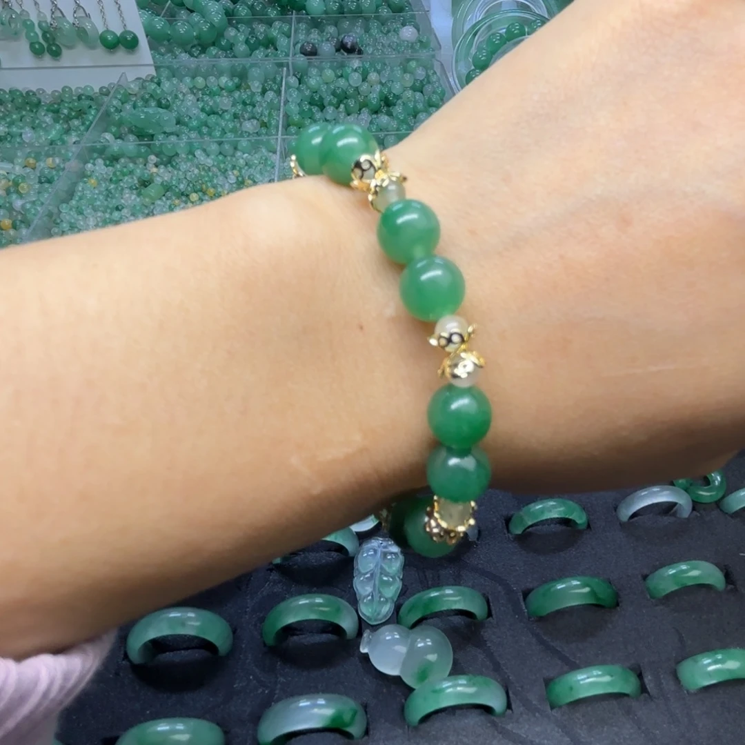 石英质玉（非洲翠）未镶嵌戒指  珠子  手镯卡8绿冰手串