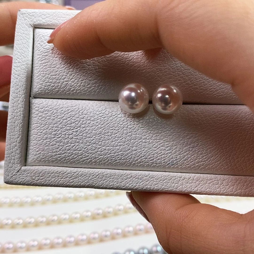 18K金镶嵌耳饰海水珍珠9.9.5mm日本海水珍珠耳钉（特选）