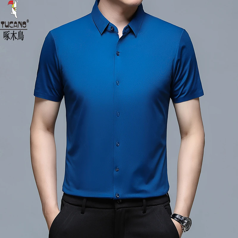 啄木鸟男士商务白色衬衫男款长袖短袖舒适免烫职业中青年白色衬衫