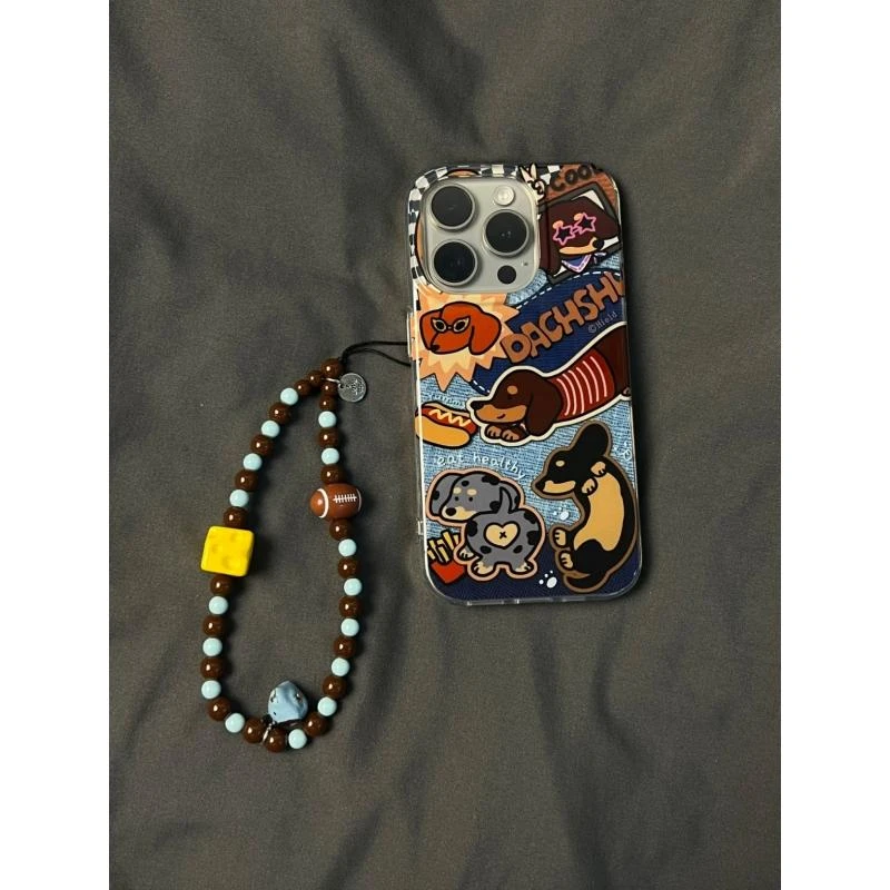 Lucky卡通涂鸦腊肠狗挂链适用iPhone16手机壳华为vivo小米oppo套