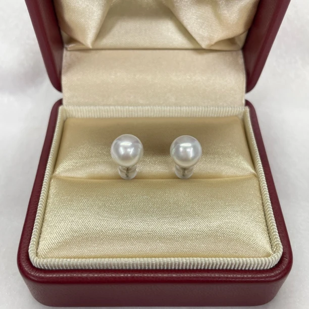 澳白宝石光素钉8.5-9mm海水珍珠耳钉银极光微瑕时尚日常百搭轻奢