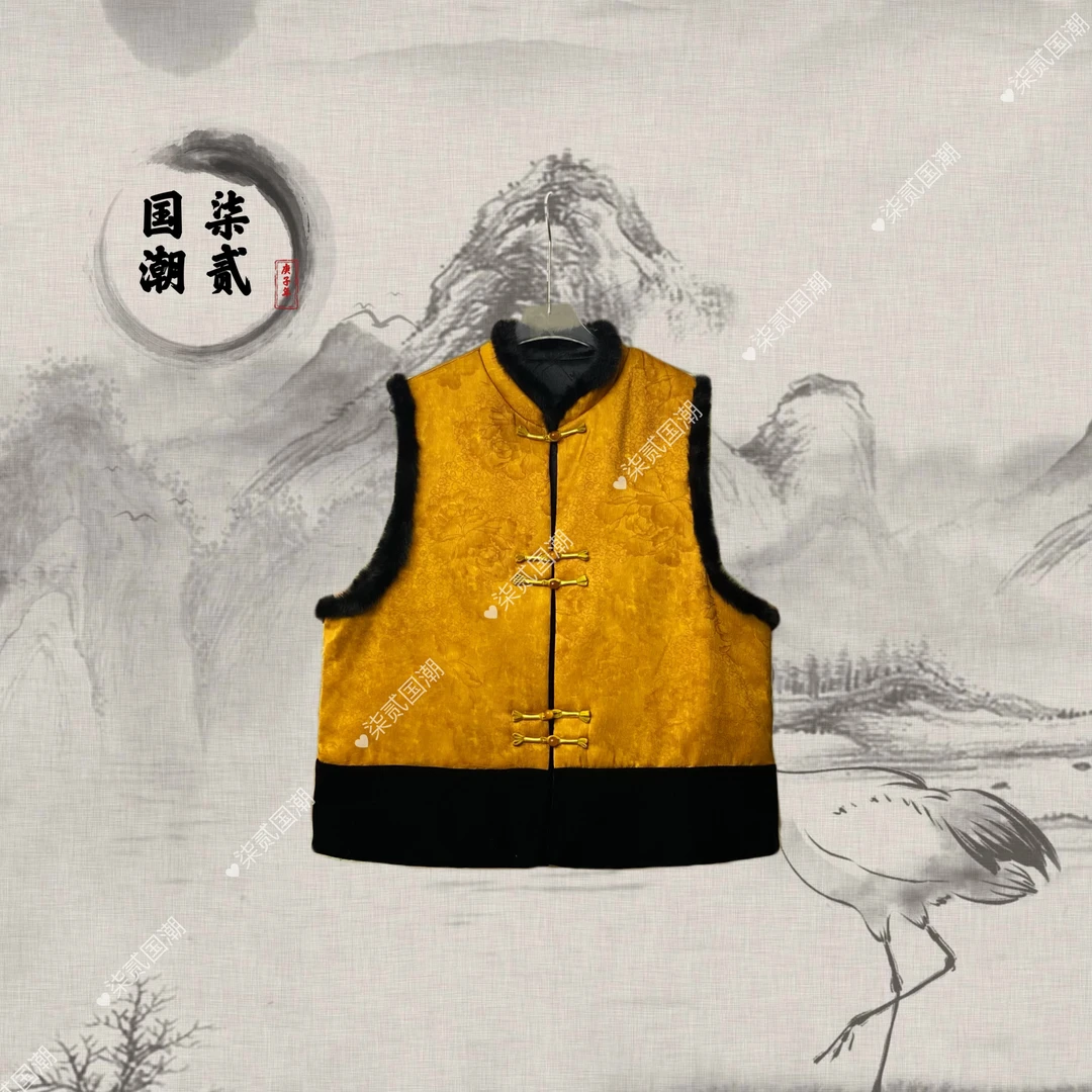【黄金牡丹】冬季新中式复古国潮棉马甲-2398