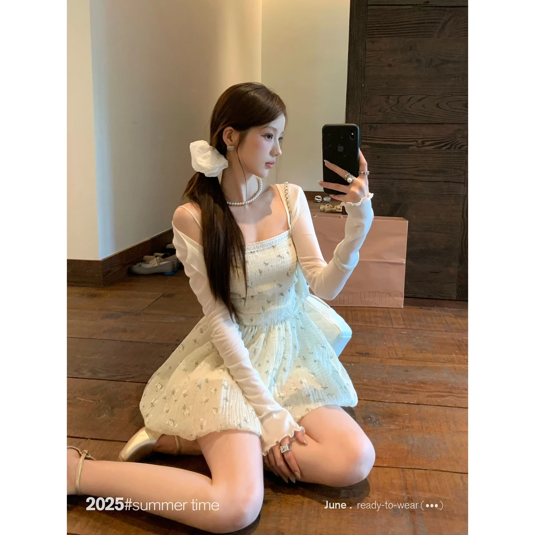 SUNONEONE 气质显瘦碎花两件套女夏季吊带a字开衫D0133Q