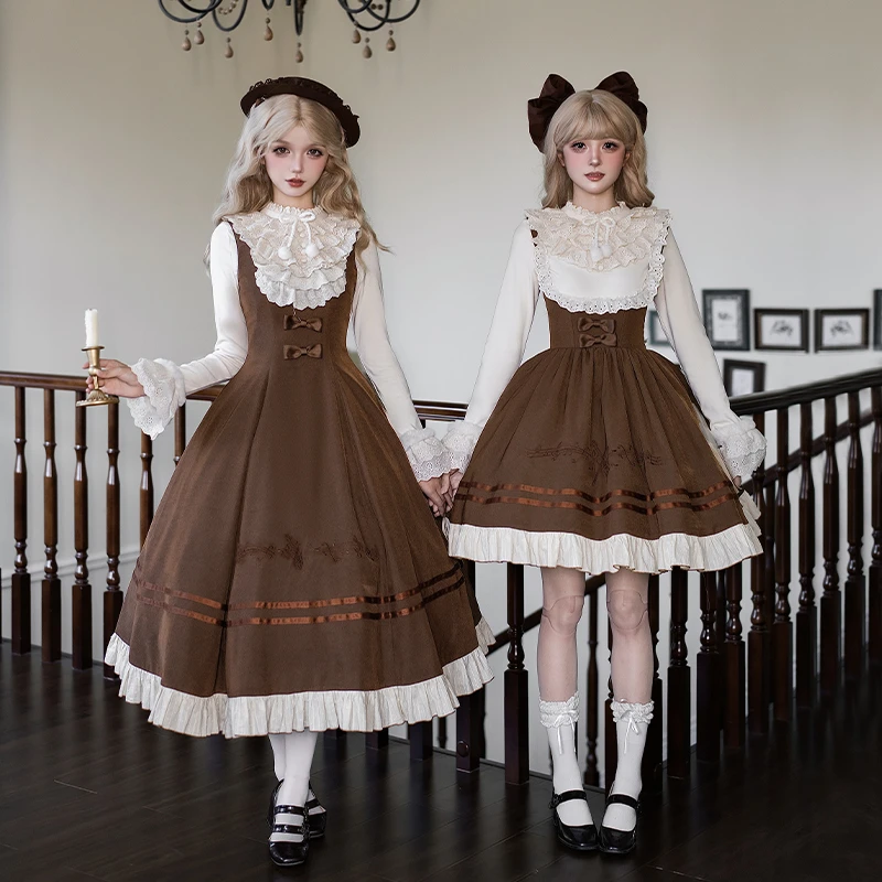 【橡木乐章】withpuji原创设计刺绣长jsk/托胸双子荷叶边lo裙秋冬